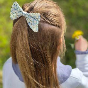 Barrette Fleurs bleu fond beige