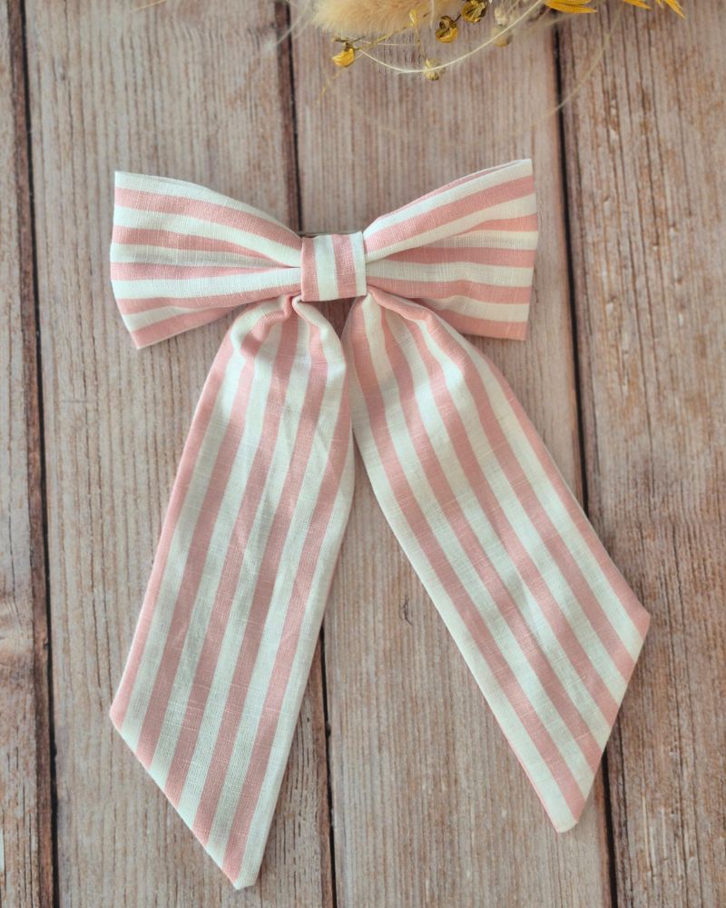 Barrette Maxi Nœud Rayé rose – Image 2