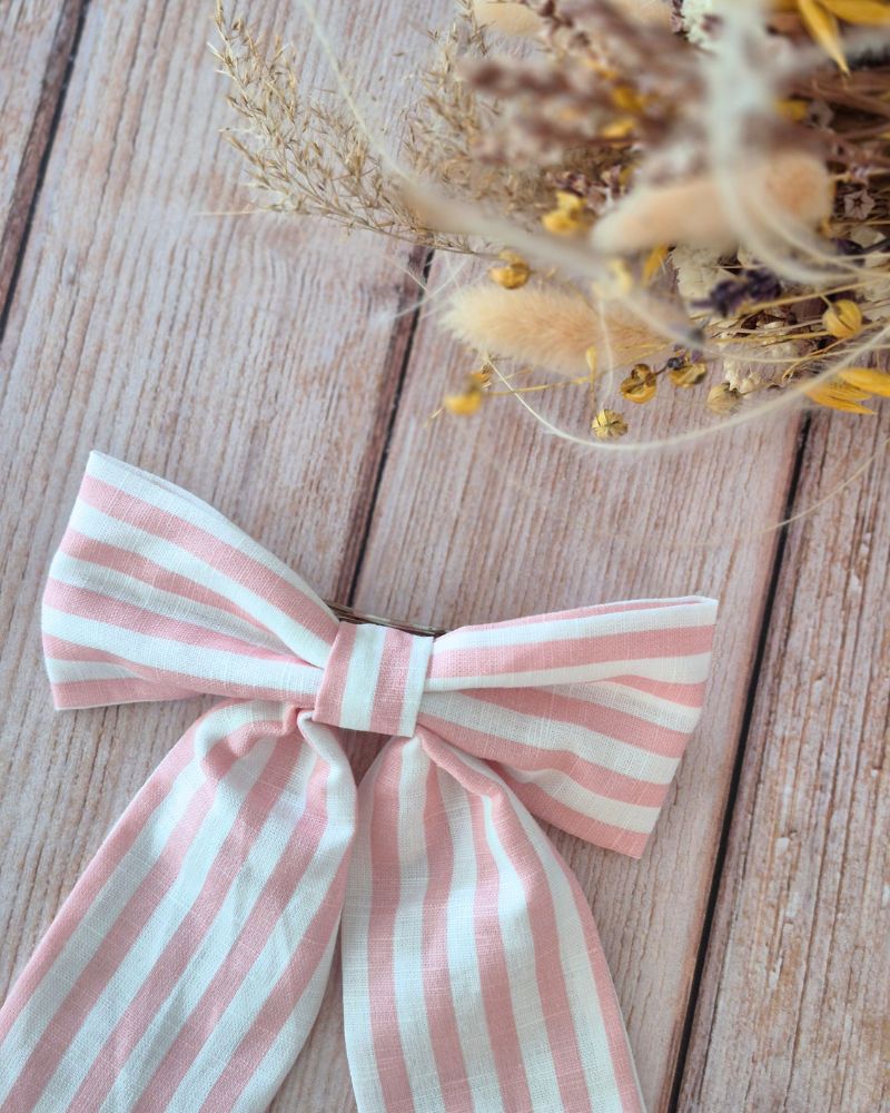 Barrette Maxi Nœud Rayé rose – Image 4