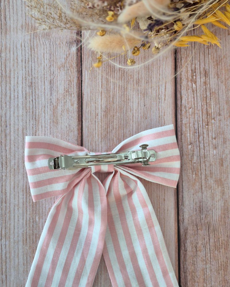 Barrette Maxi Nœud Rayé rose – Image 3
